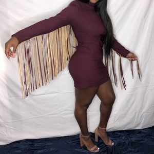 Fringe burgundy dress new!